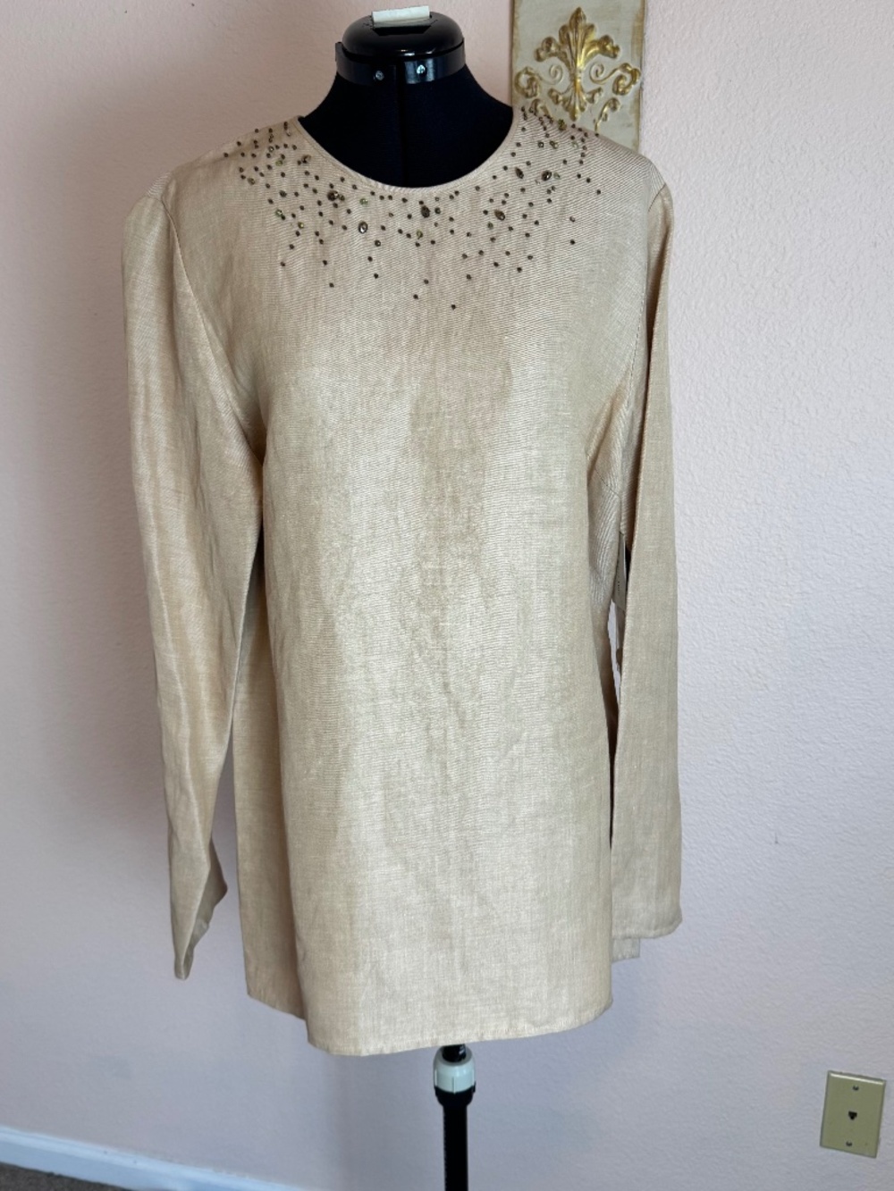 Capsule beaded Vintage Due per Due Linen Tunic Sand Embellished Sz 14 NWT